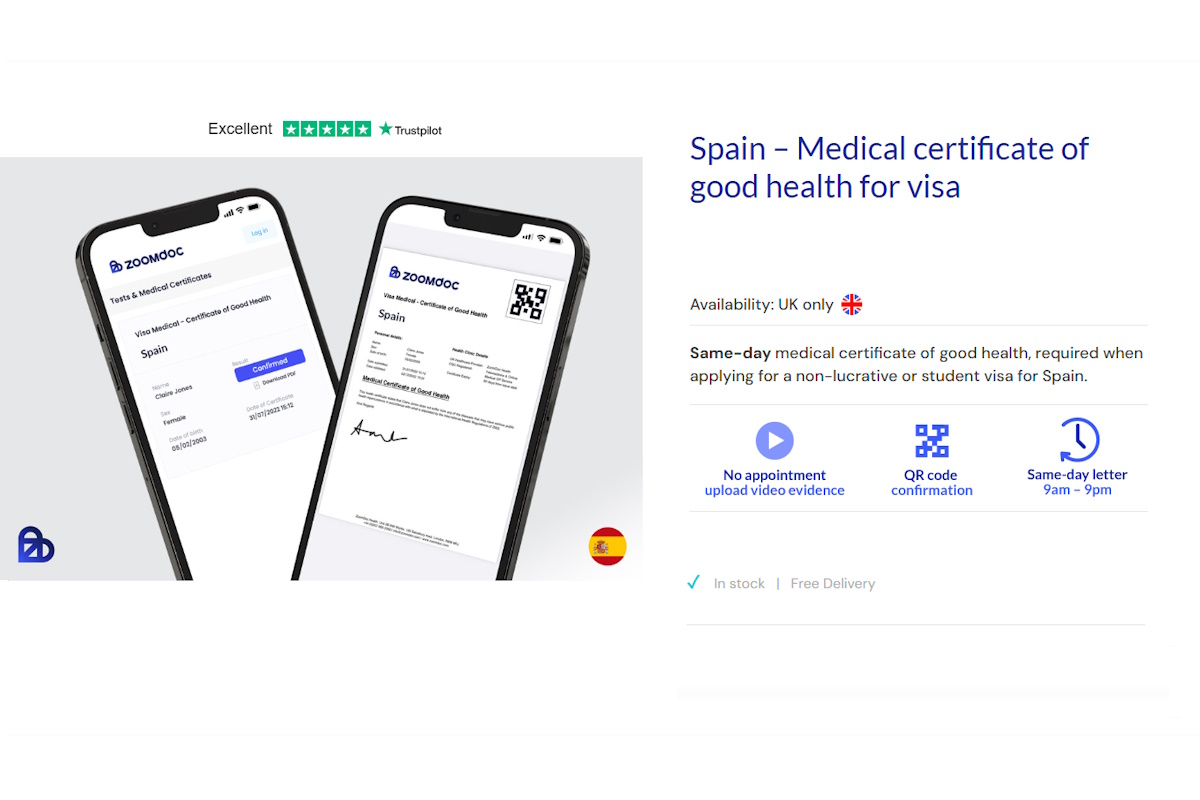 medical certificate of good health for Spain visa applications in the UK